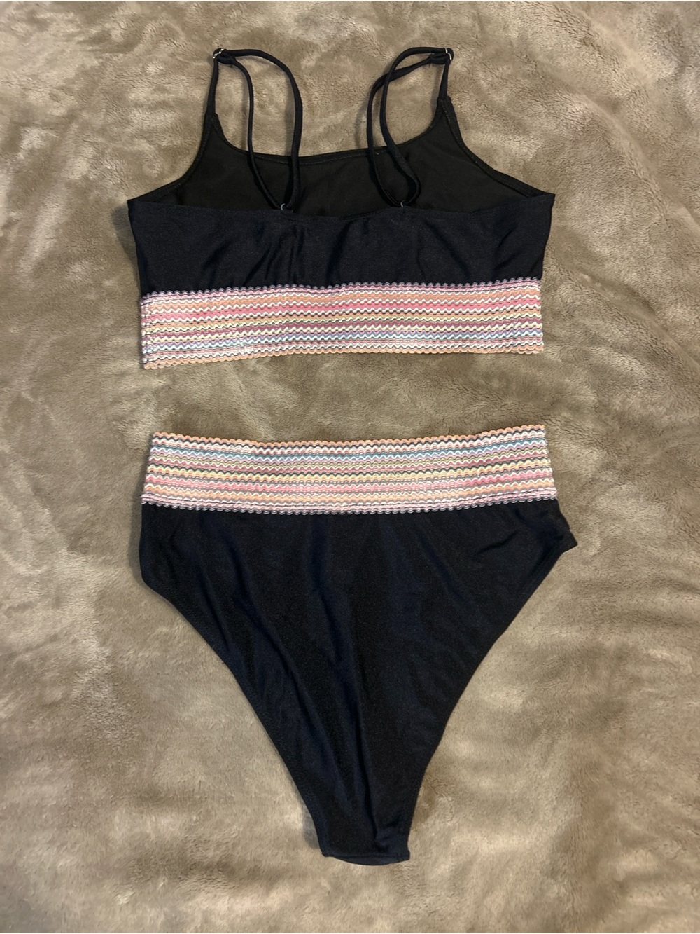 Women’s Black Two-Piece Swim Set with Pastel Trim - Picture 2 of 2